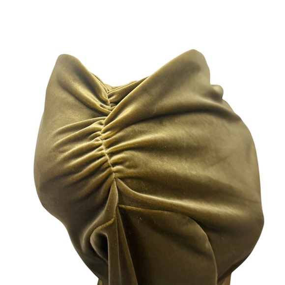 Abercrombie & Fitch XS GOLD/Green Asymmetrical Shoulder Ruched Long Sleeve Top - Picture 9 of 12